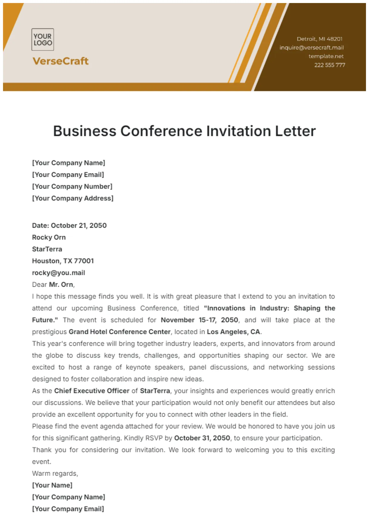 Free Conference Invitation Letter Template to Edit Online