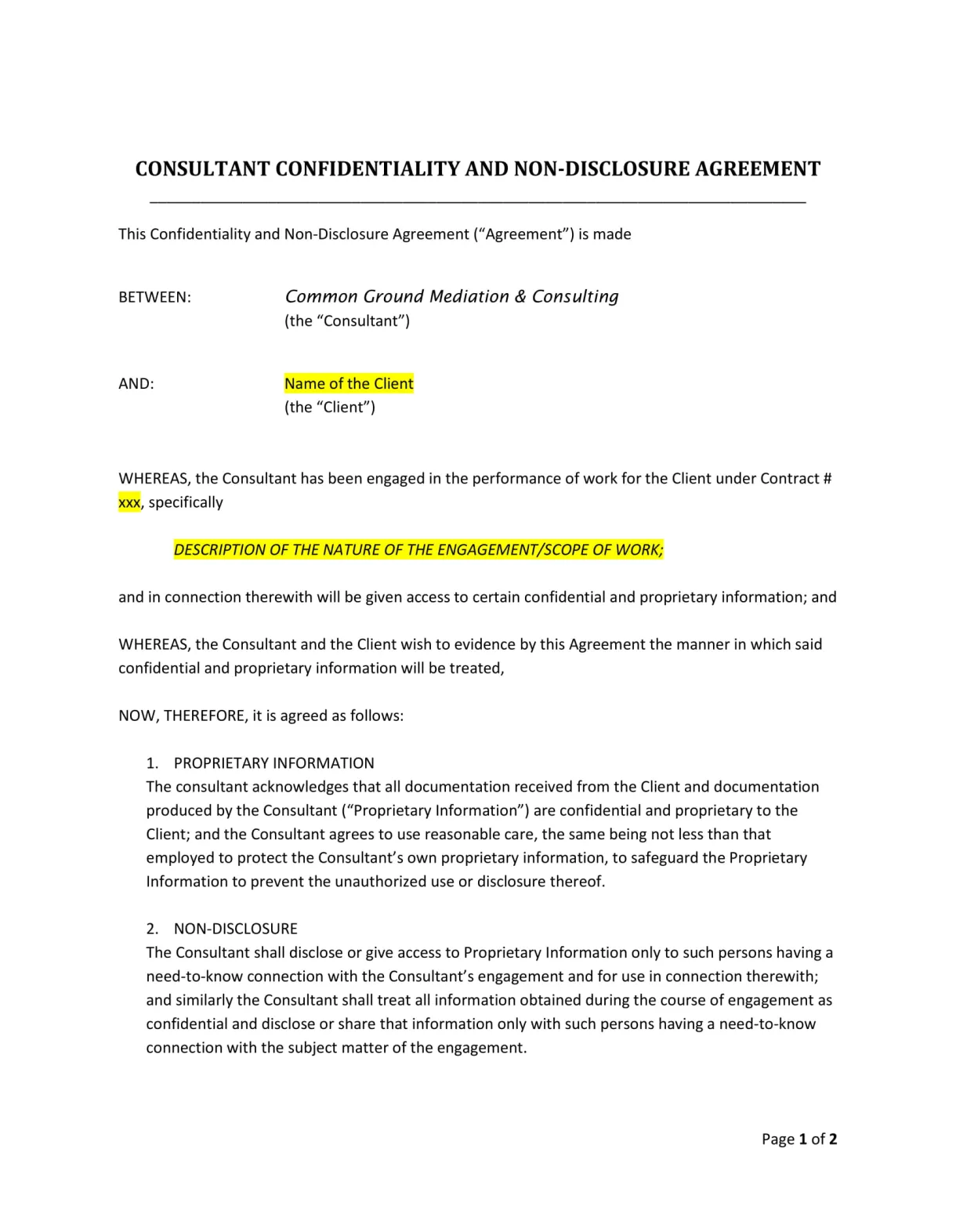 Confidentiality agreement