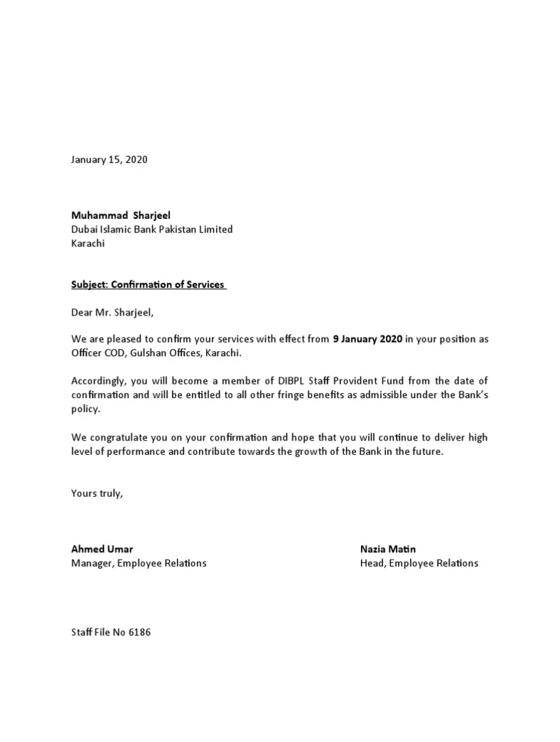 Confirmation letter format pdf