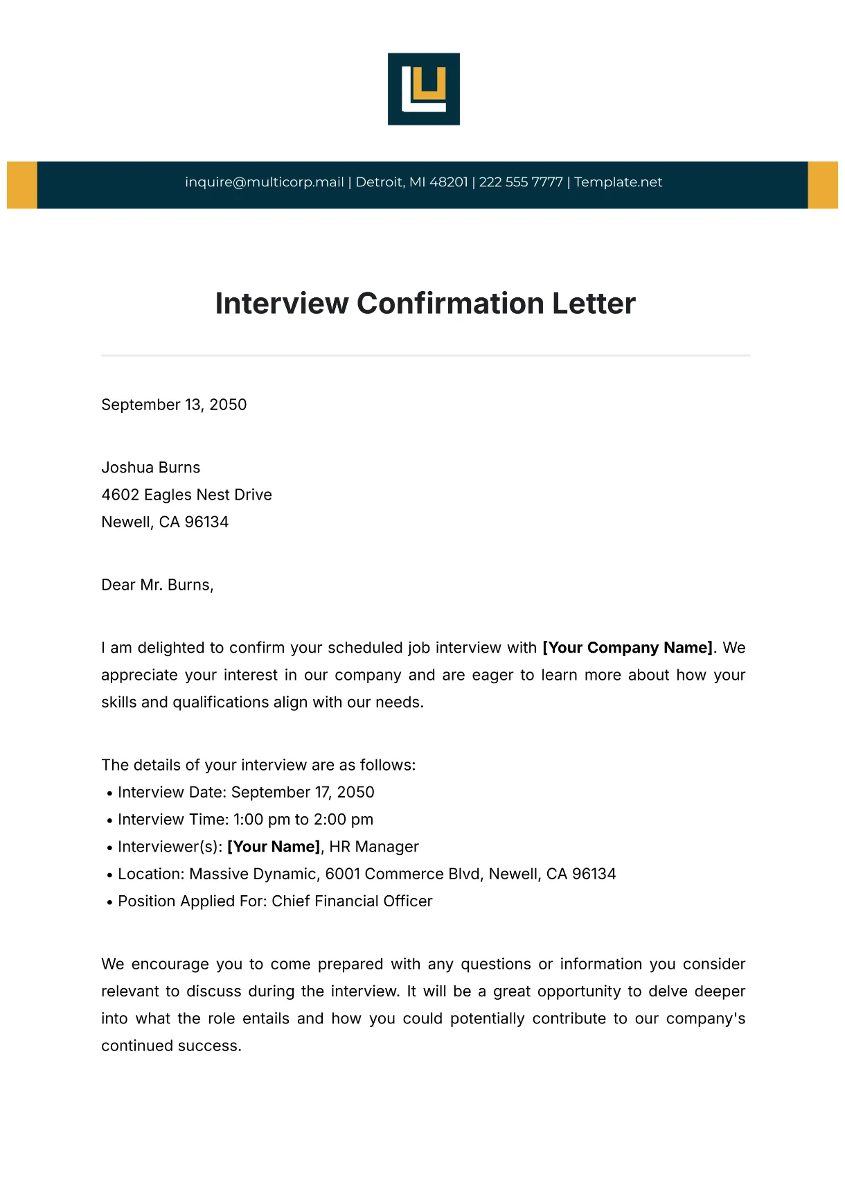 Free confirmation letter template to edit online