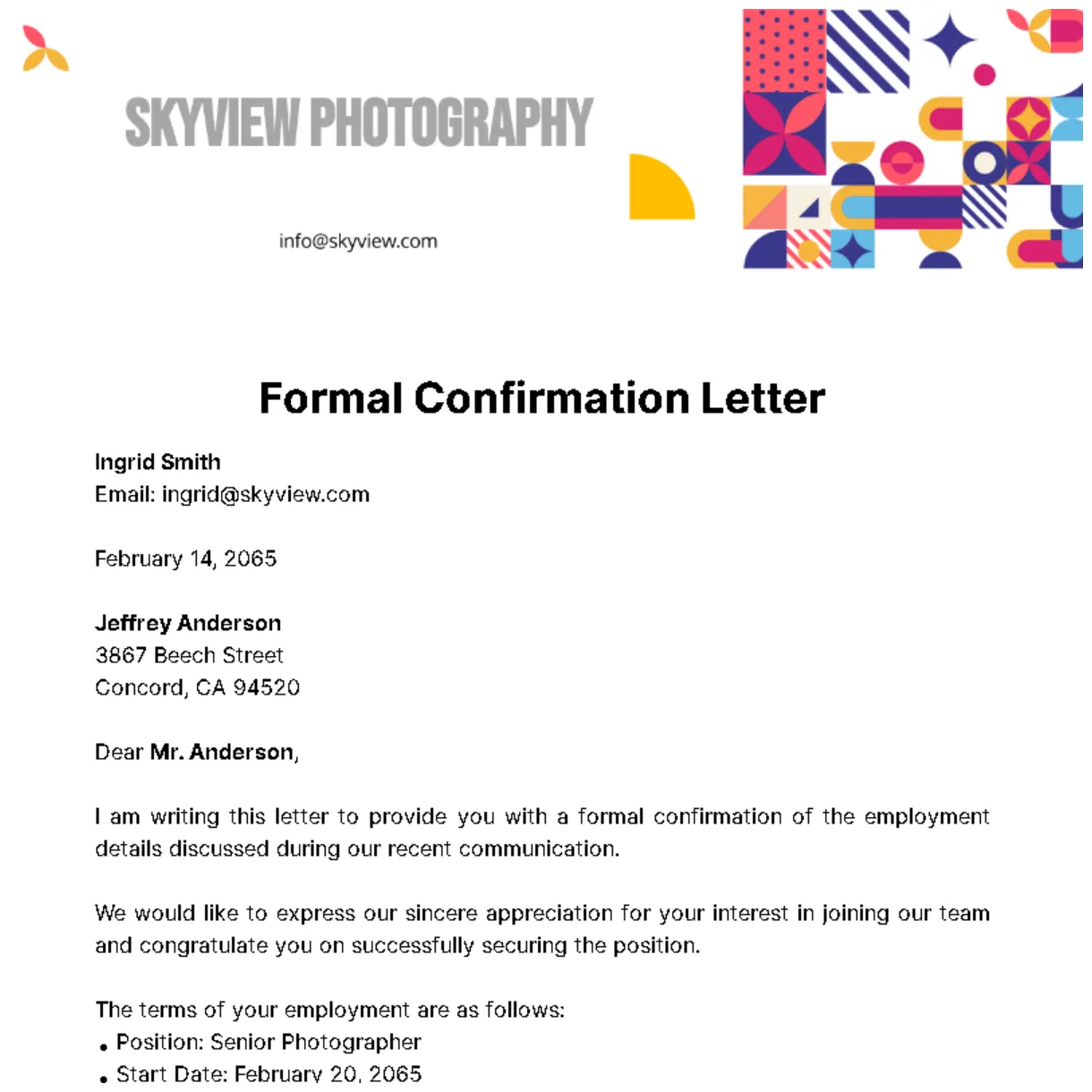 Free confirmation letter templates & examples edit online & download