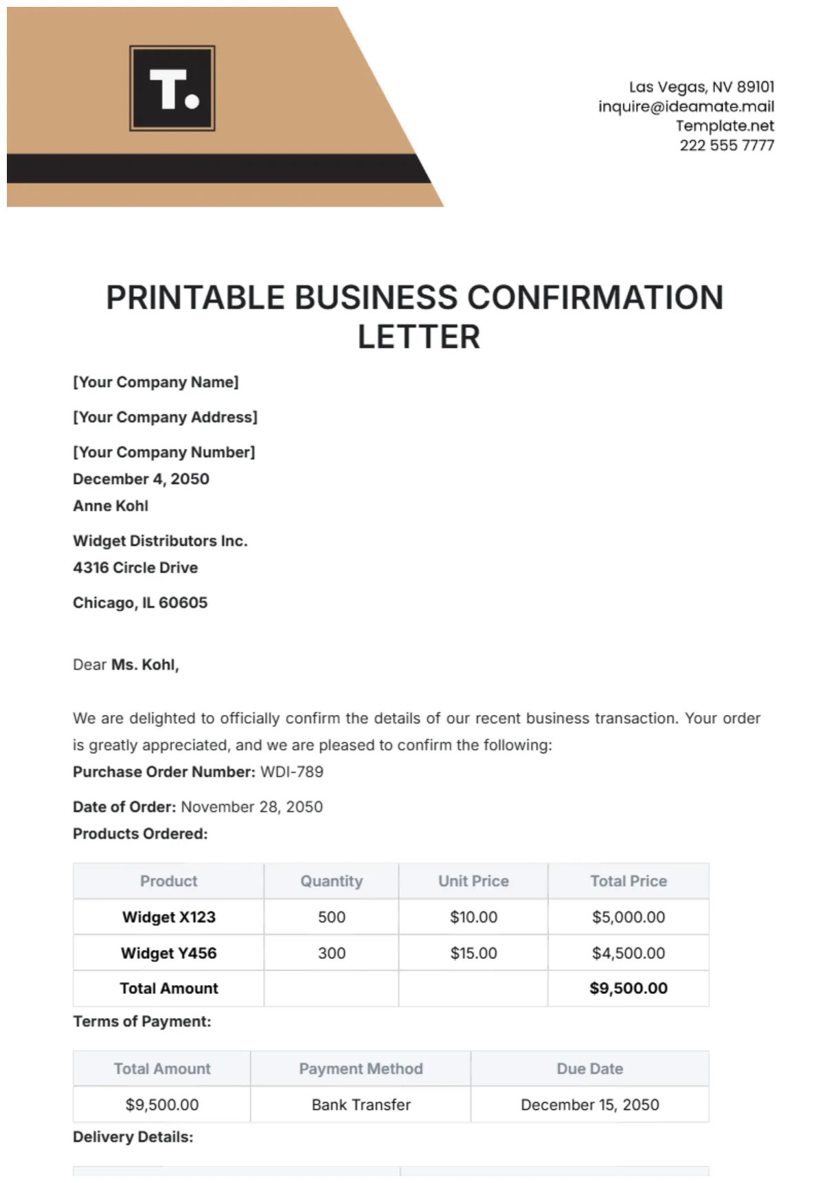 Free confirmation letter template to edit online