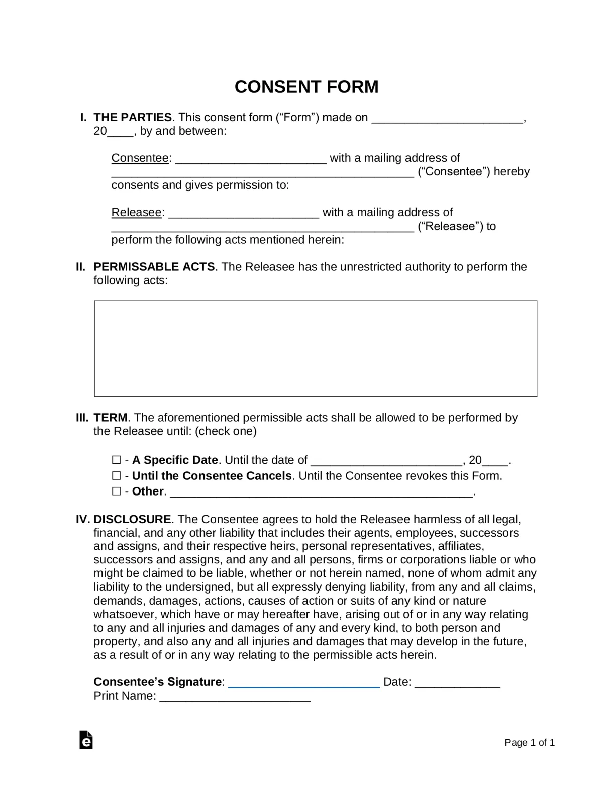 Free consent forms 22 sample word pdf eforms