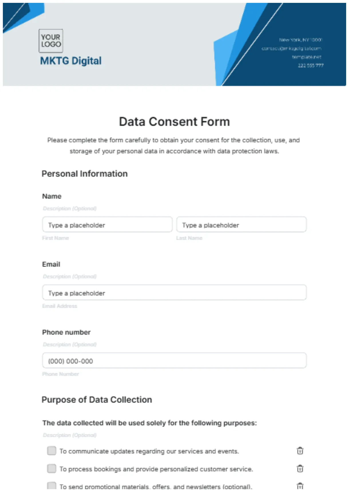 Free consent form template to edit online