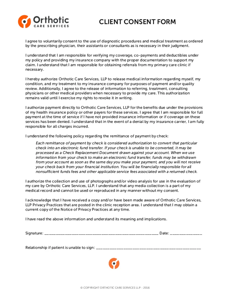 Fillable online free consent form template sample pdf word eformsfree