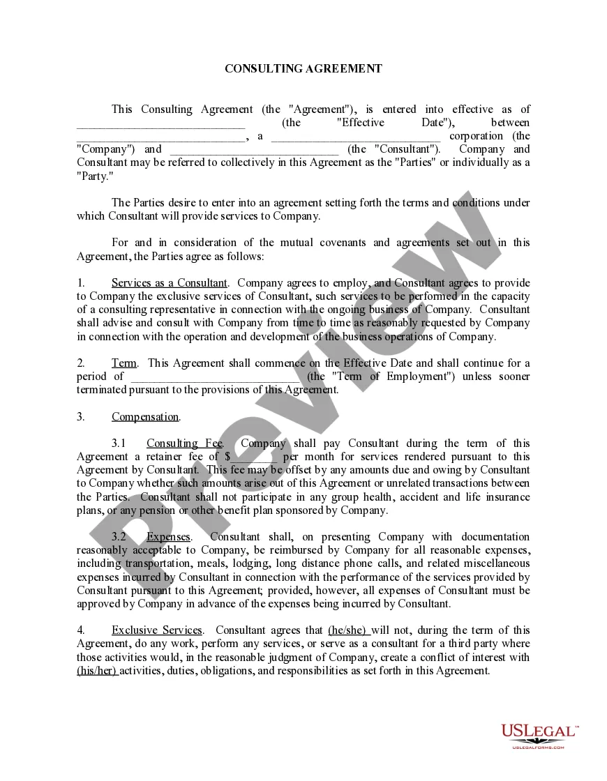 Consultancy services agreement us legal forms