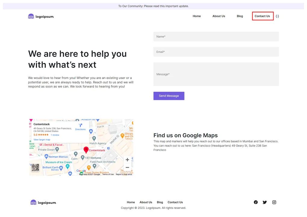 Contact us page contentstack