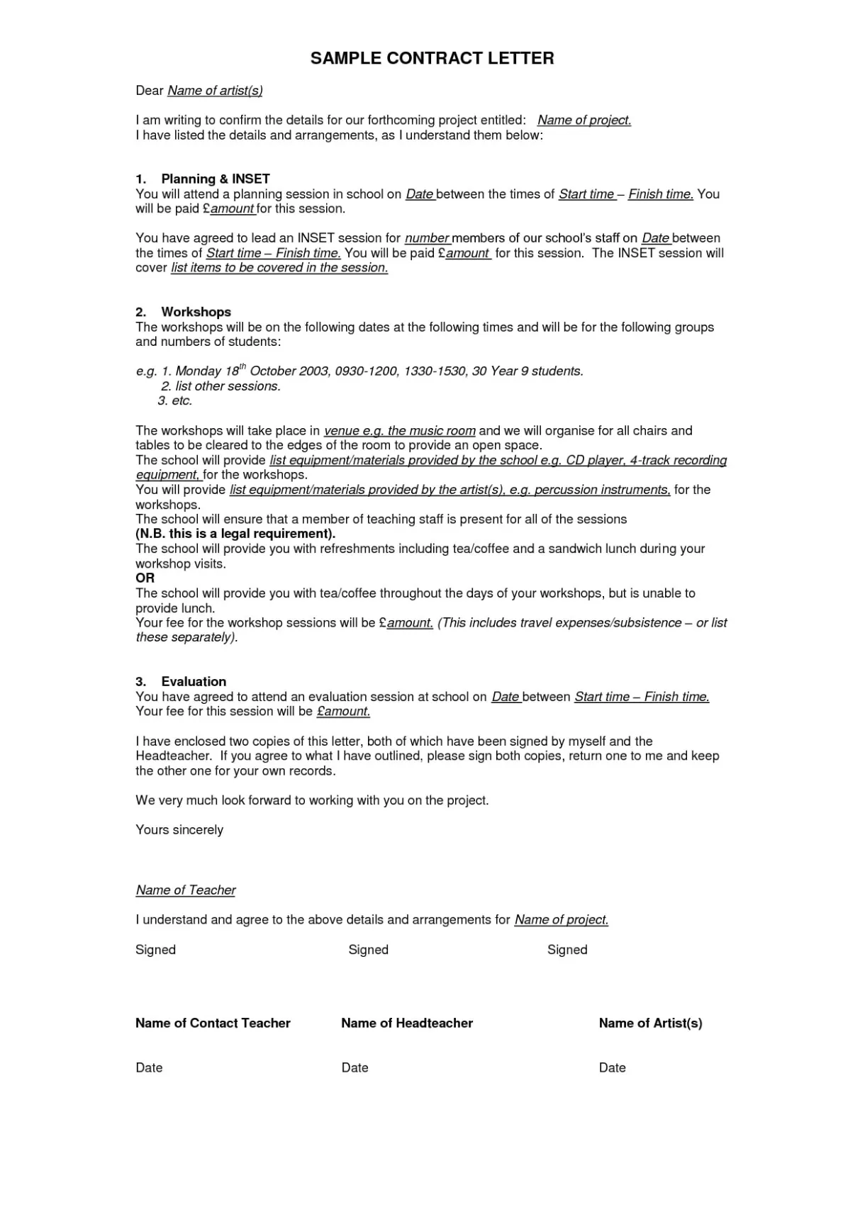 12+ contract agreement letter examples