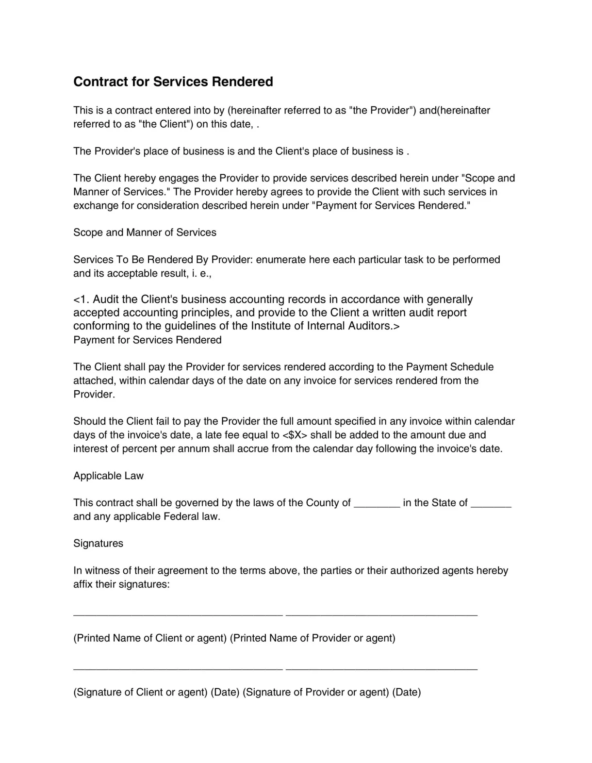 Contract agreement templates