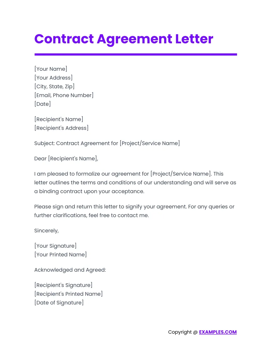 Contract agreement letter pdf sample of agreement letter find high
