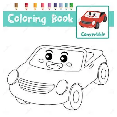 Coloring Page Convertible Cartoon Character Perspective View Vector