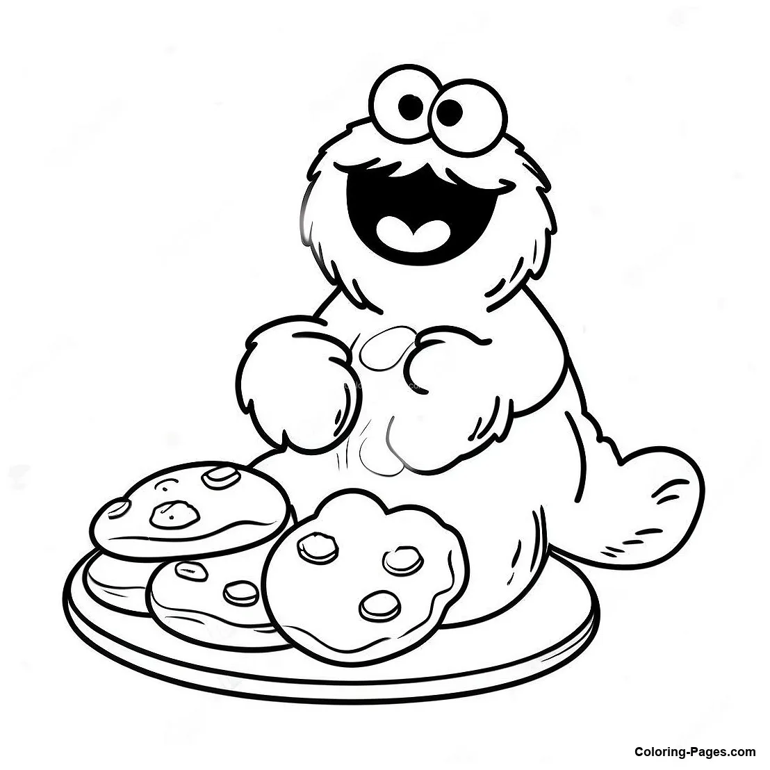 Cookie Monster Eating Cookies Coloring Page | Coloring-Pages.com