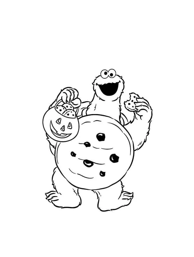Cookie monster with cookie costume coloring page download, print or