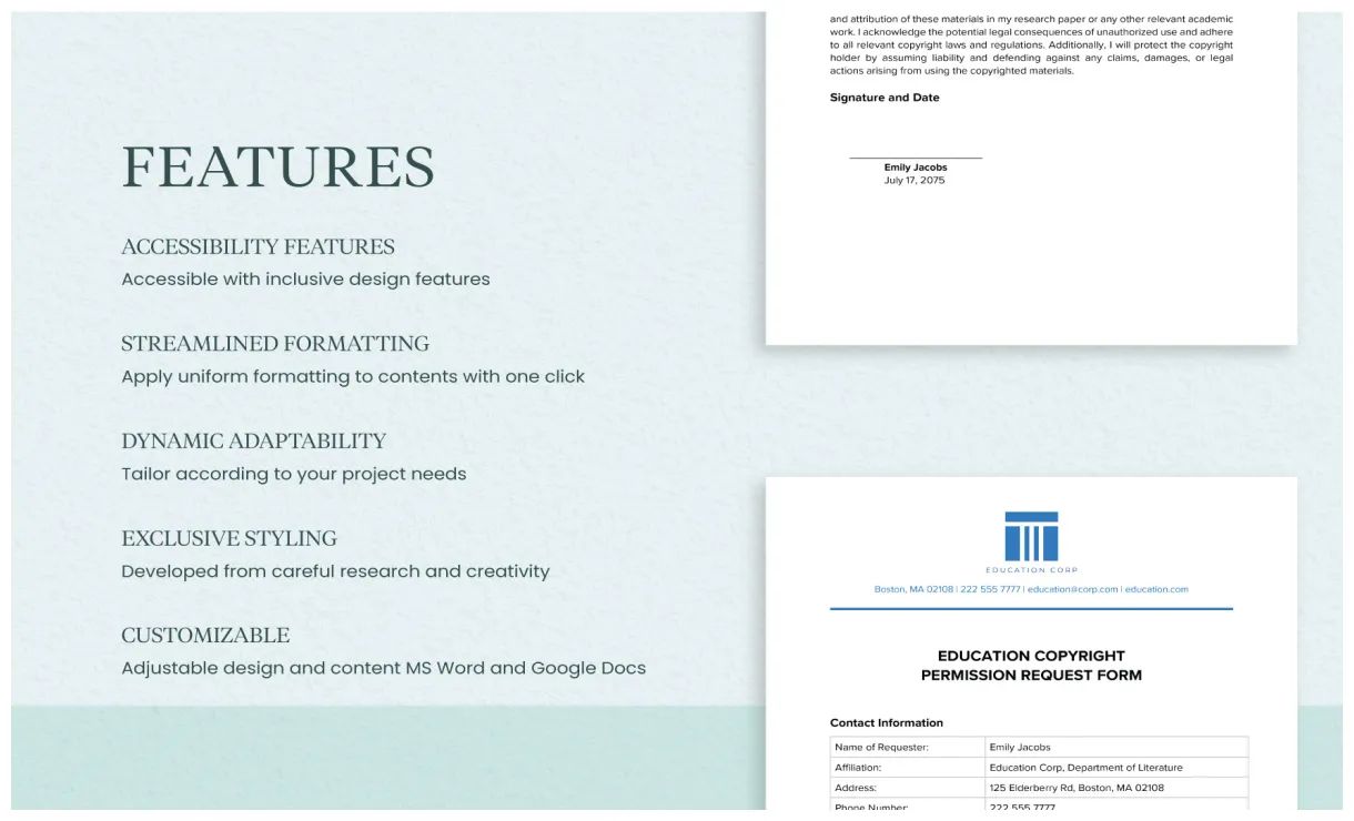 Education form template in word, pdf