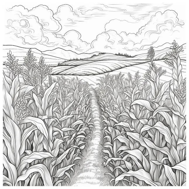 Corn field coloring page