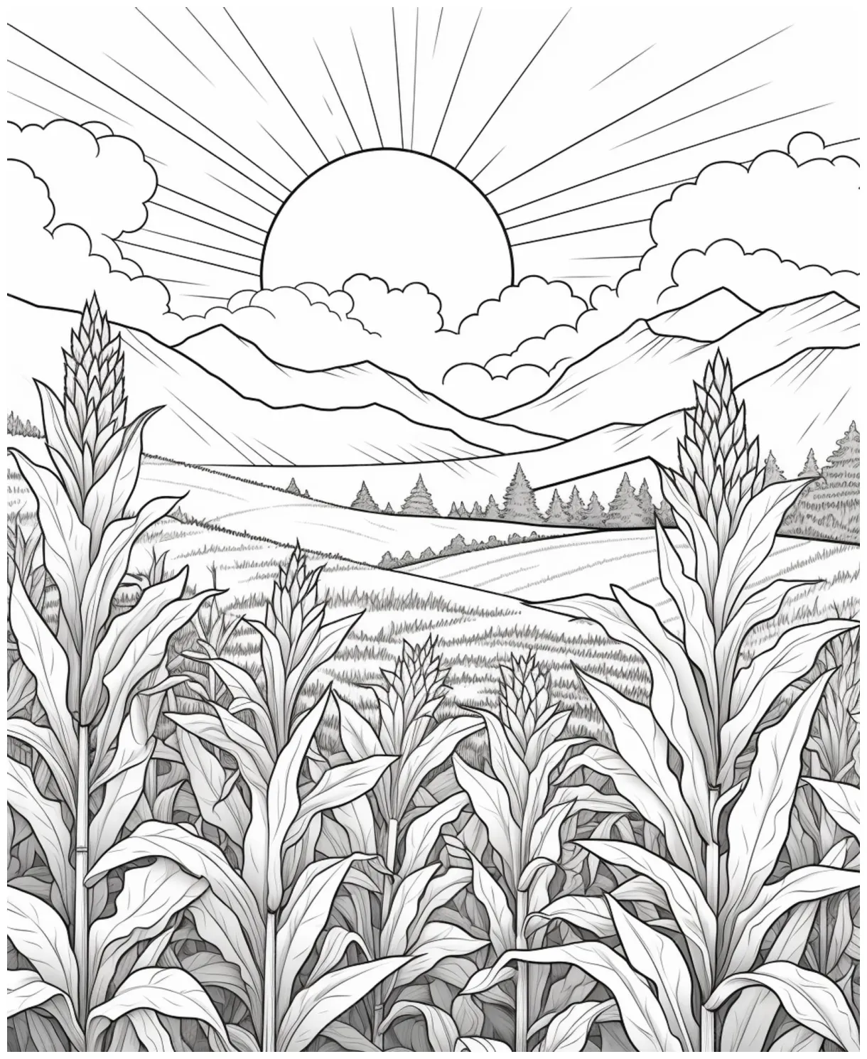 Corn field coloring page