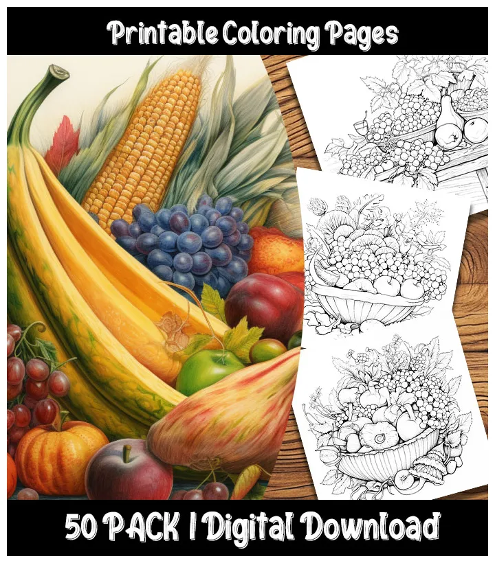 Cornucopia coloring pages digital 50 pack happy colorist