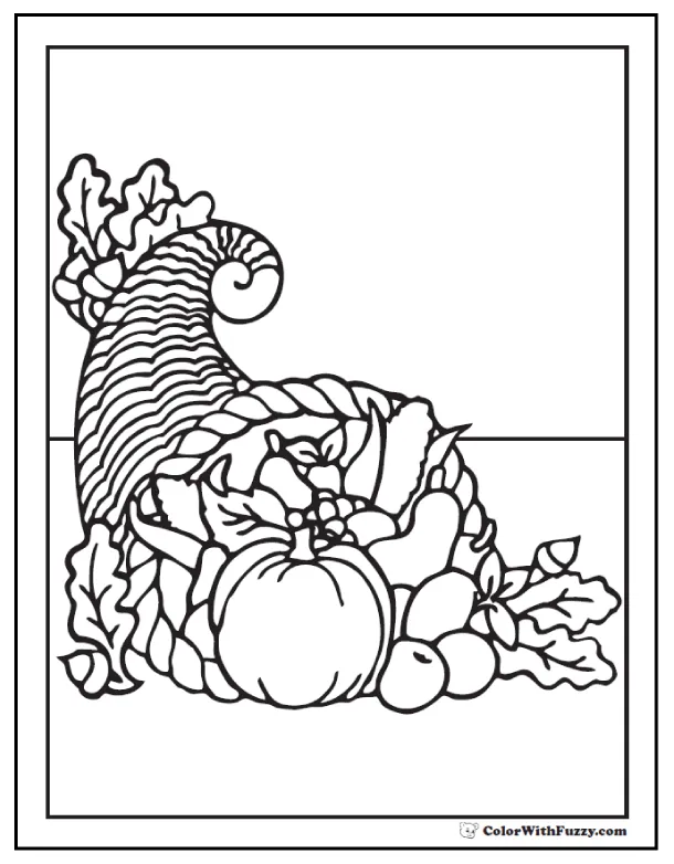 Cornucopia coloring page beautiful fall bounty