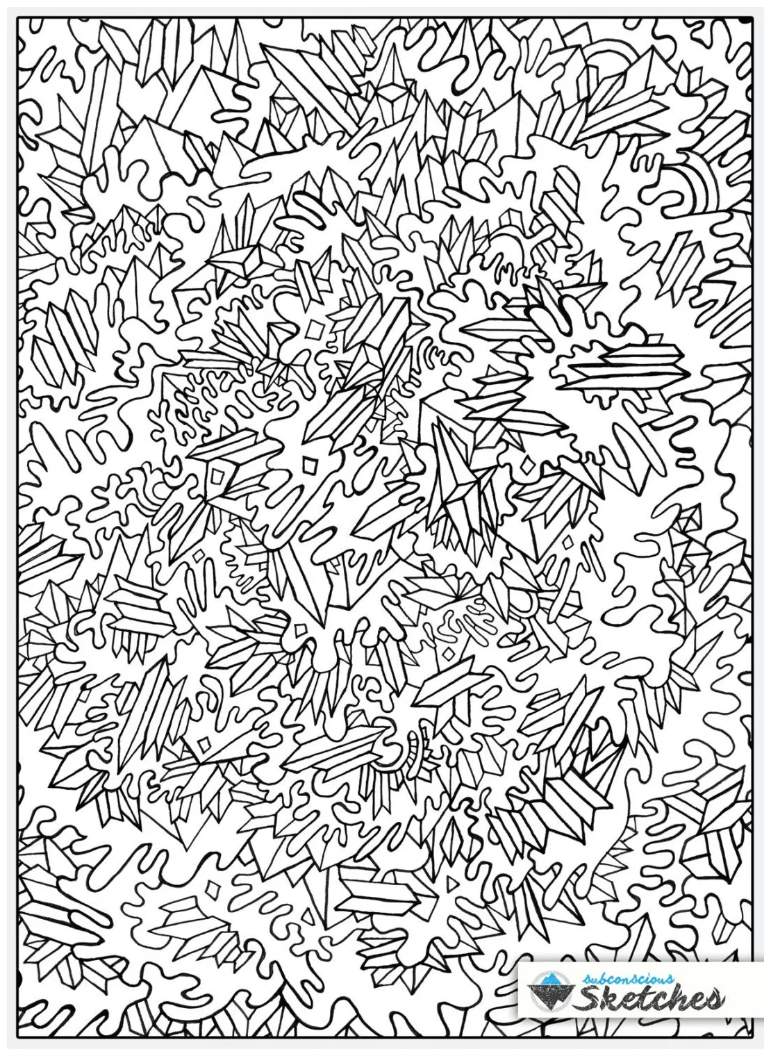Cosmic Coloring Page, Abstract Art, Subconscious Doodle Adult Coloring