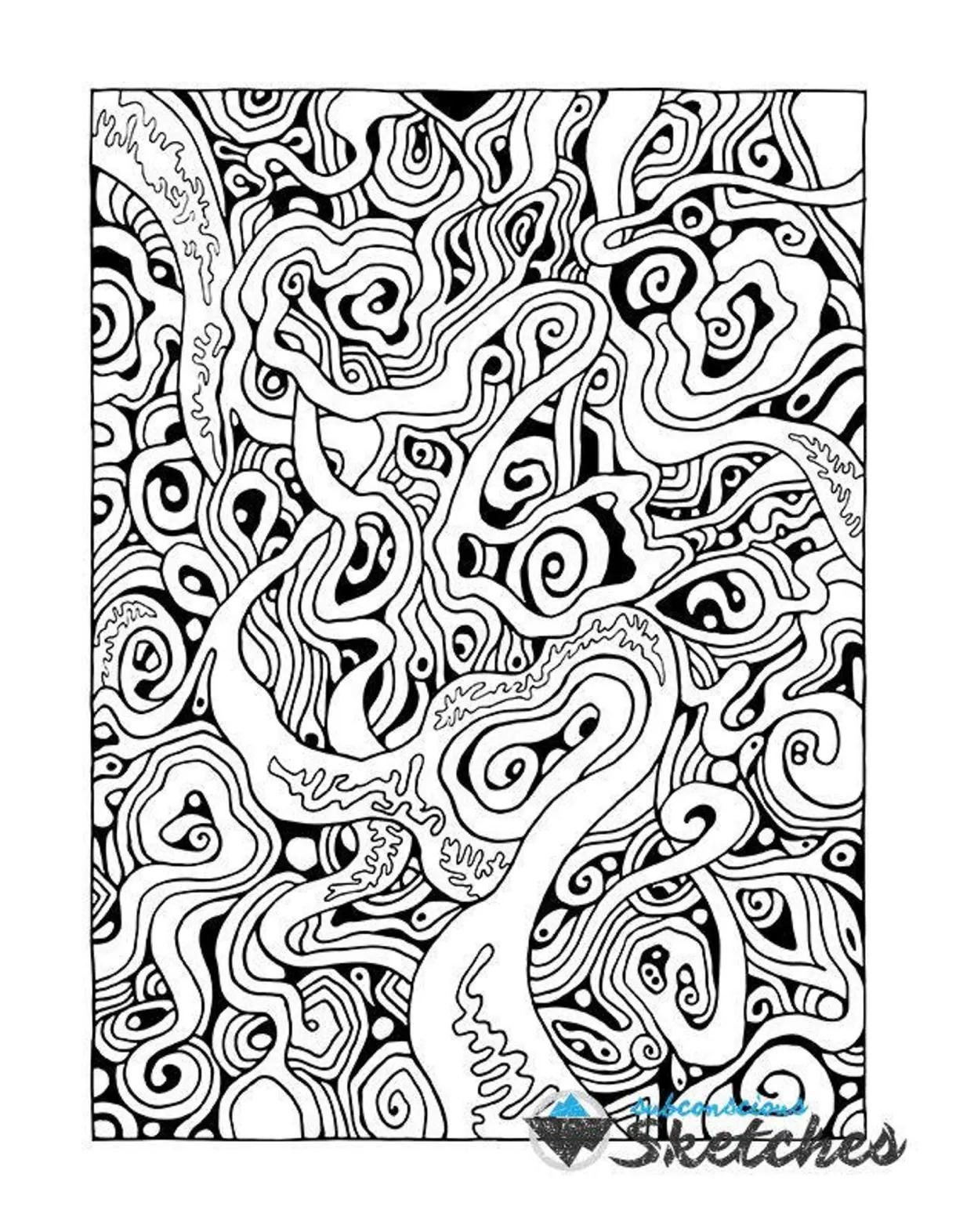 Cosmic Coloring Page, Subconscious Doodle Adult Coloring Page, Abstract