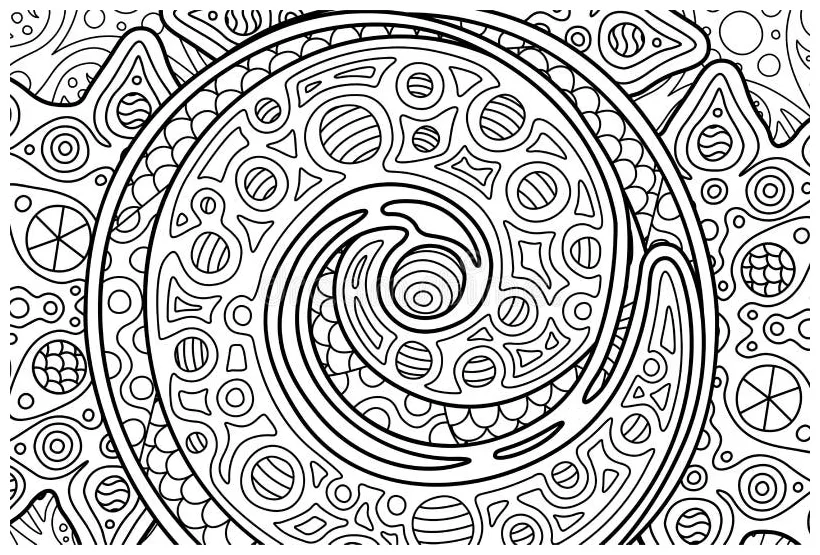 Rectangle Cosmic Coloring Book Page with Spiral Stock Vector