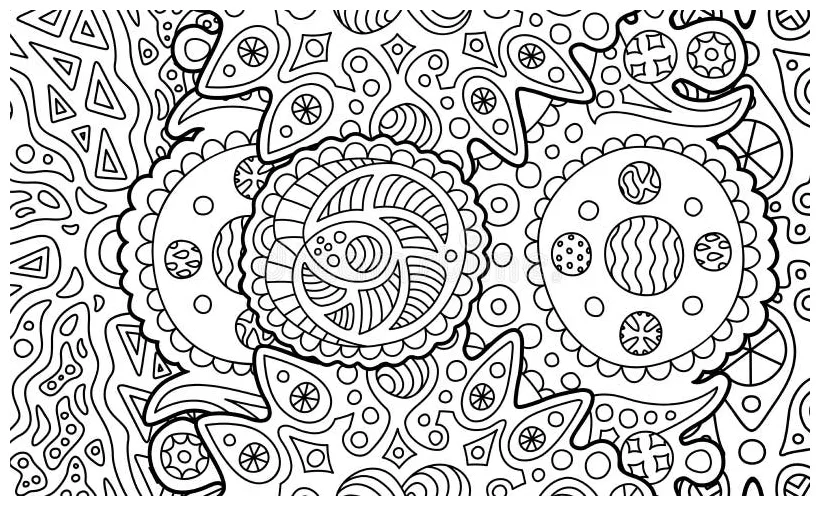 Rectangle Cosmic Coloring Book Page With Spiral Stock Vector