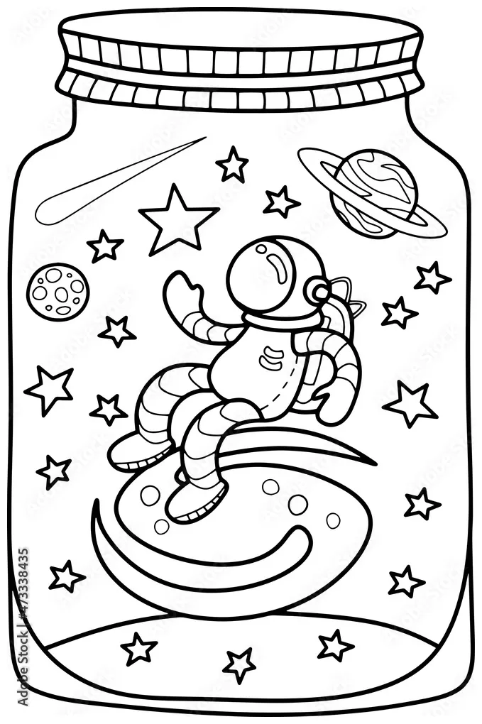 Coloring page for children and adults. Cosmic fantasy Stock Vector