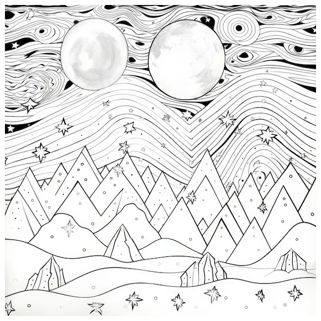 Premium black and white coloring picture of a cosmic dust