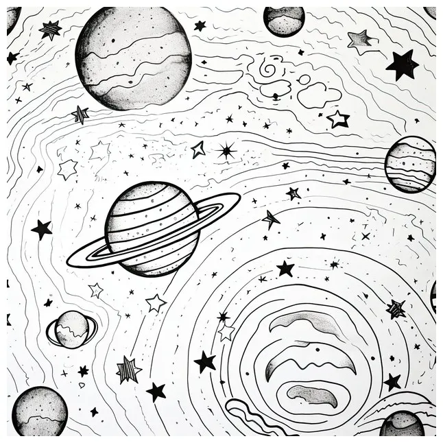 Black and white coloring picture of a cosmic dust | Premium AI