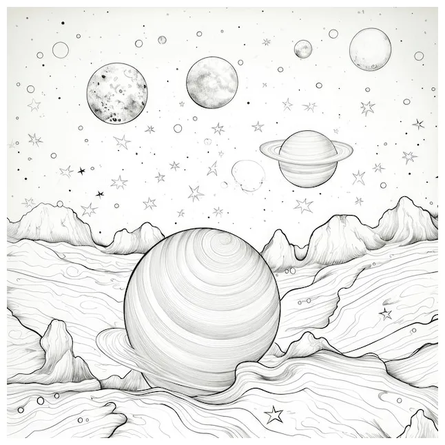 Premium ai black and white coloring picture of a cosmic dust