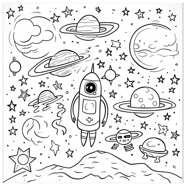 Premium ai black and white coloring picture of a cosmic dust