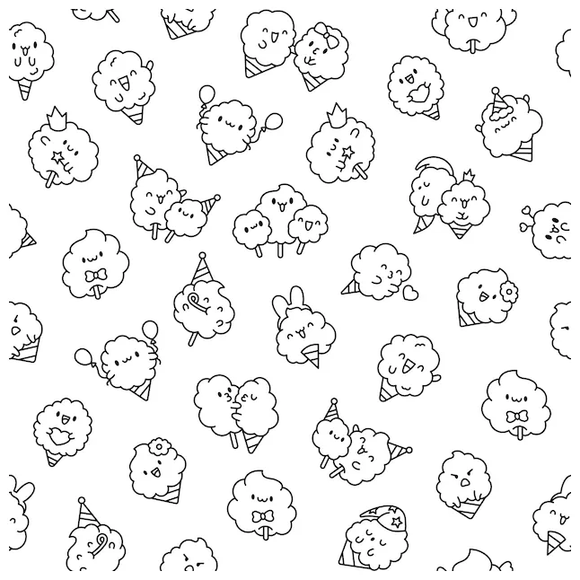 Premium vector cotton candy with a smile coloring page