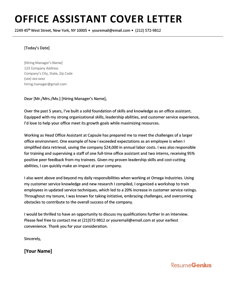 Administrative assistant cover letter example & tips