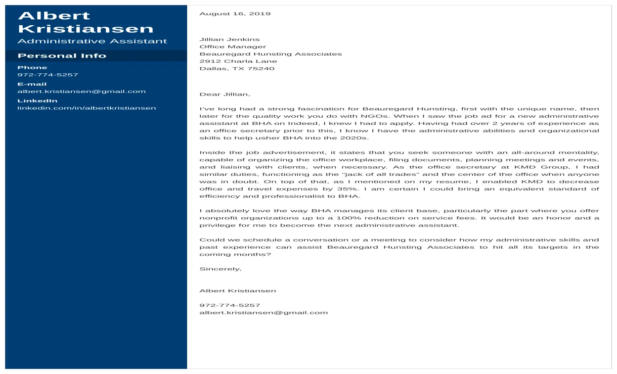 Administrative assistant cover letter examples for 2025