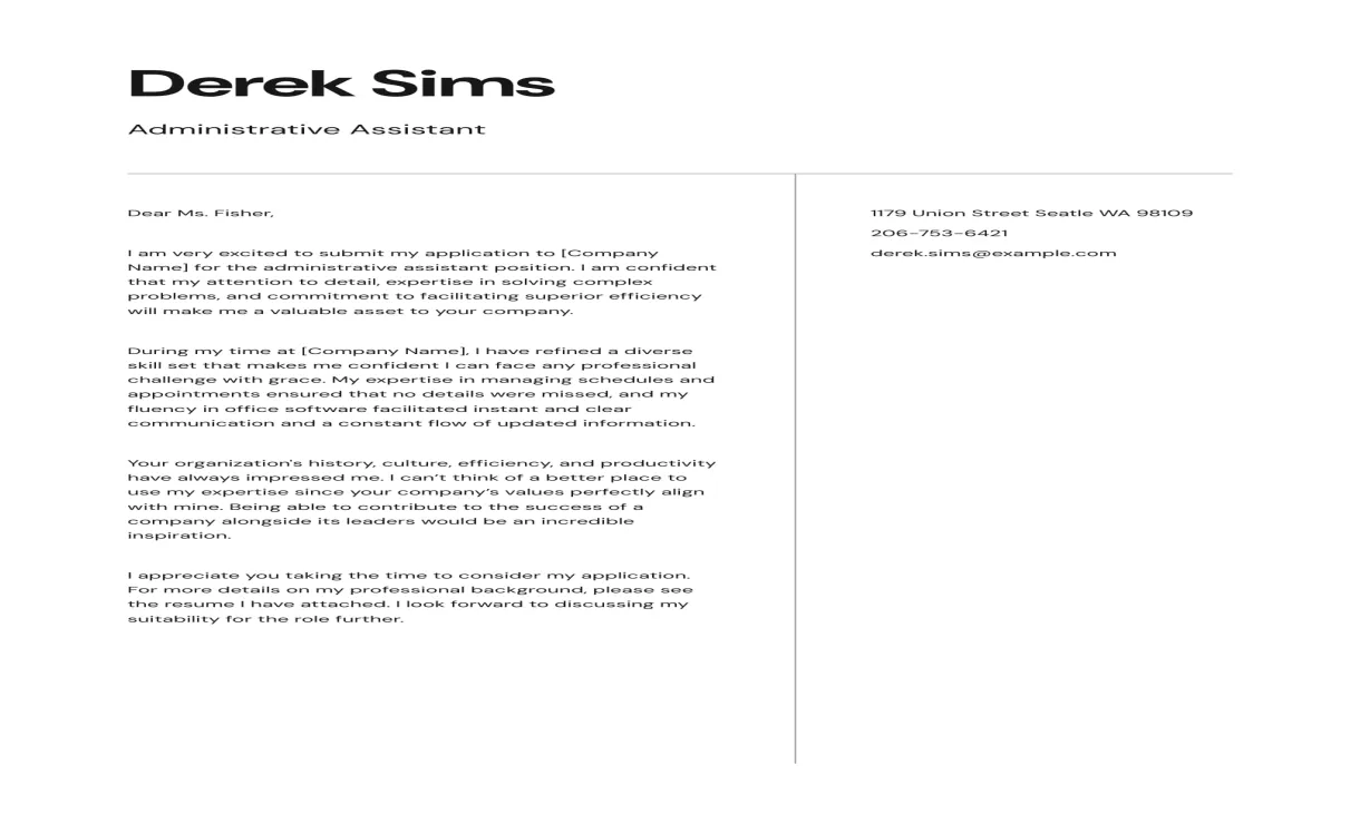 Administrative assistant cover letter example + tips [full guide]