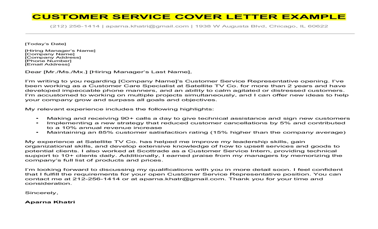 Customer service cover letter examples & free template