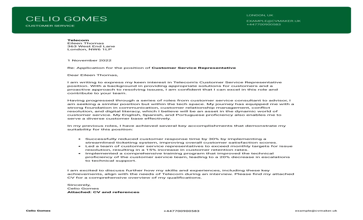 Examples of how to write a customer service cover letter