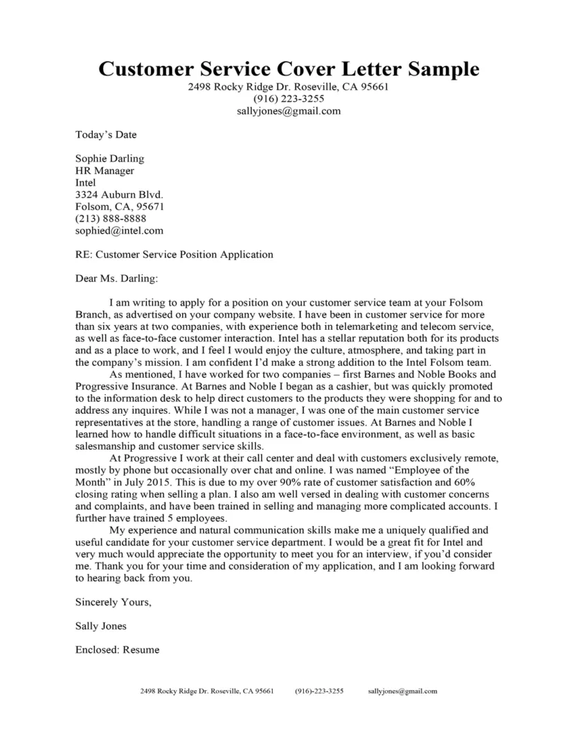 Customer service cover letter sample resume companion