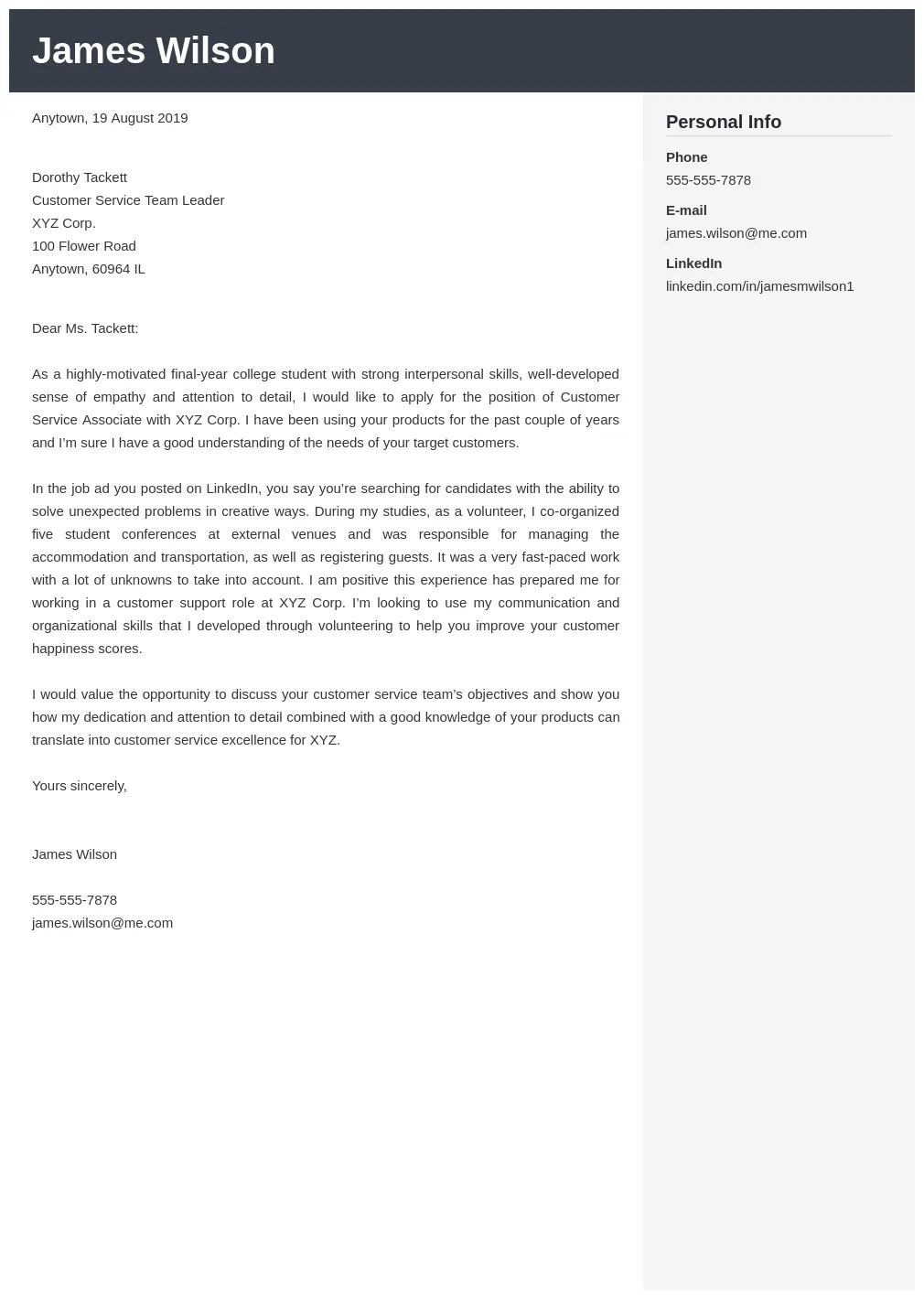 Customer service cover letter examples & templates 2025