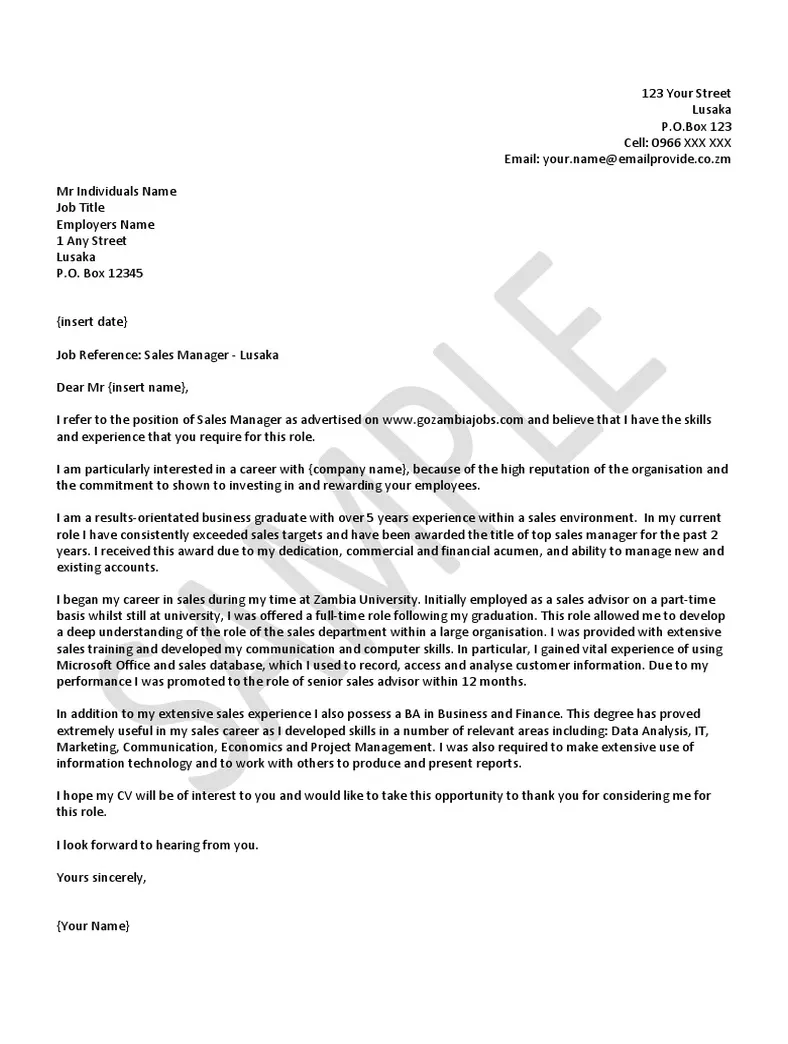 Cover Letter Experienced Applicant | PDF | Sales | Employment