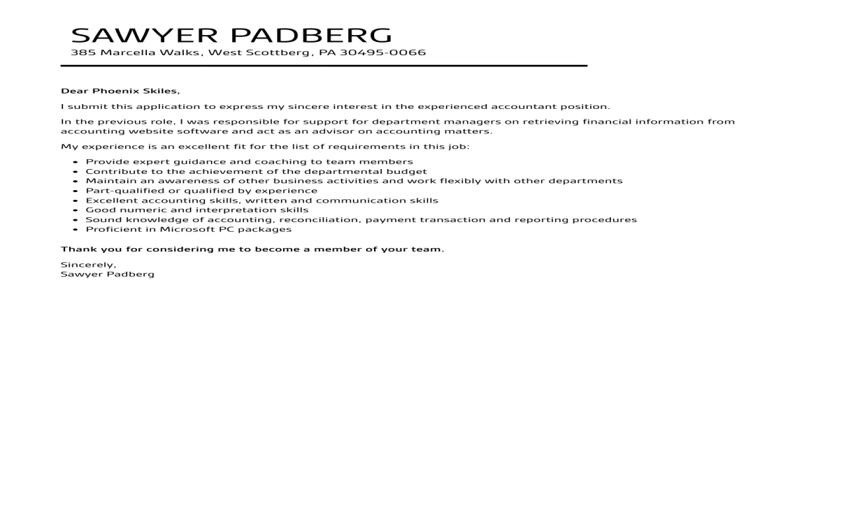 Experienced Accountant Cover Letter | Velvet Jobs