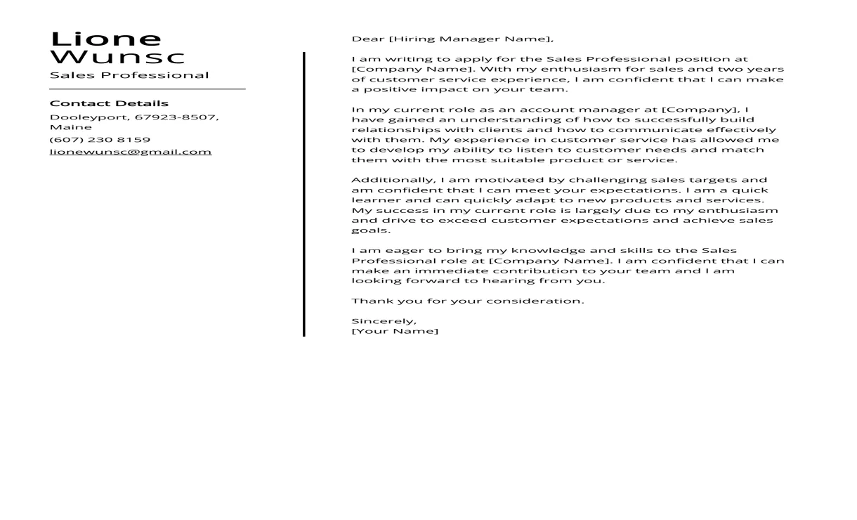 Experienced Professional Cover Letter