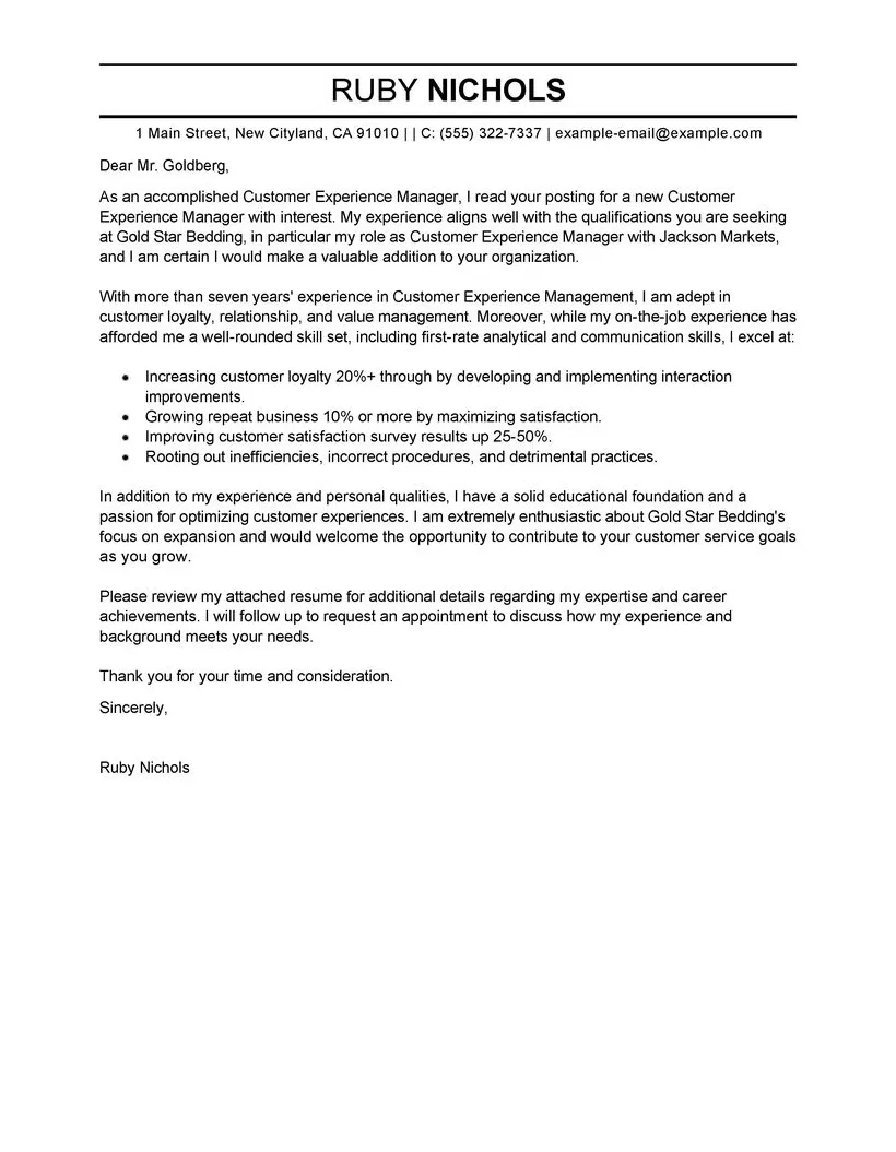 Cover Letter With Experience | | Mt Home Arts