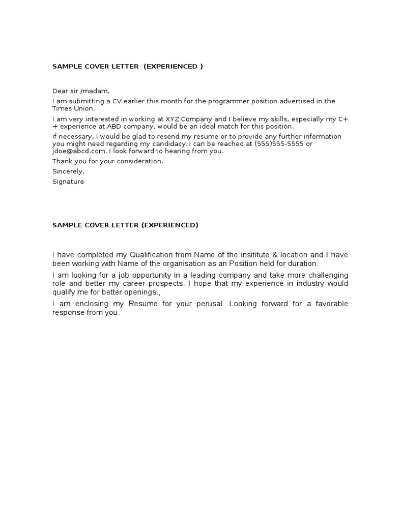 Sample Cover Letter (Experienced) | PDF