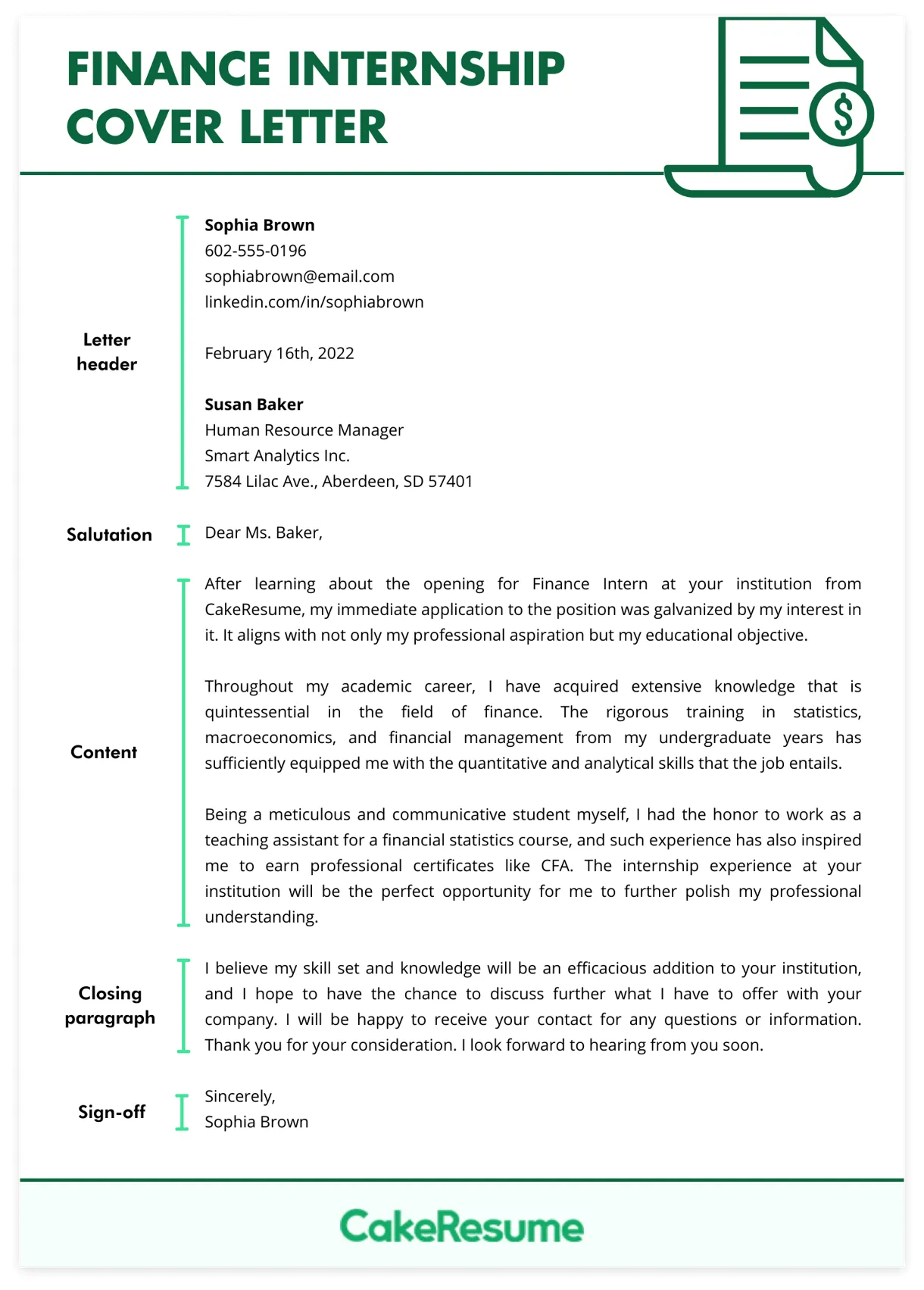 Top finance internship cover letter samples and tips cakeresume