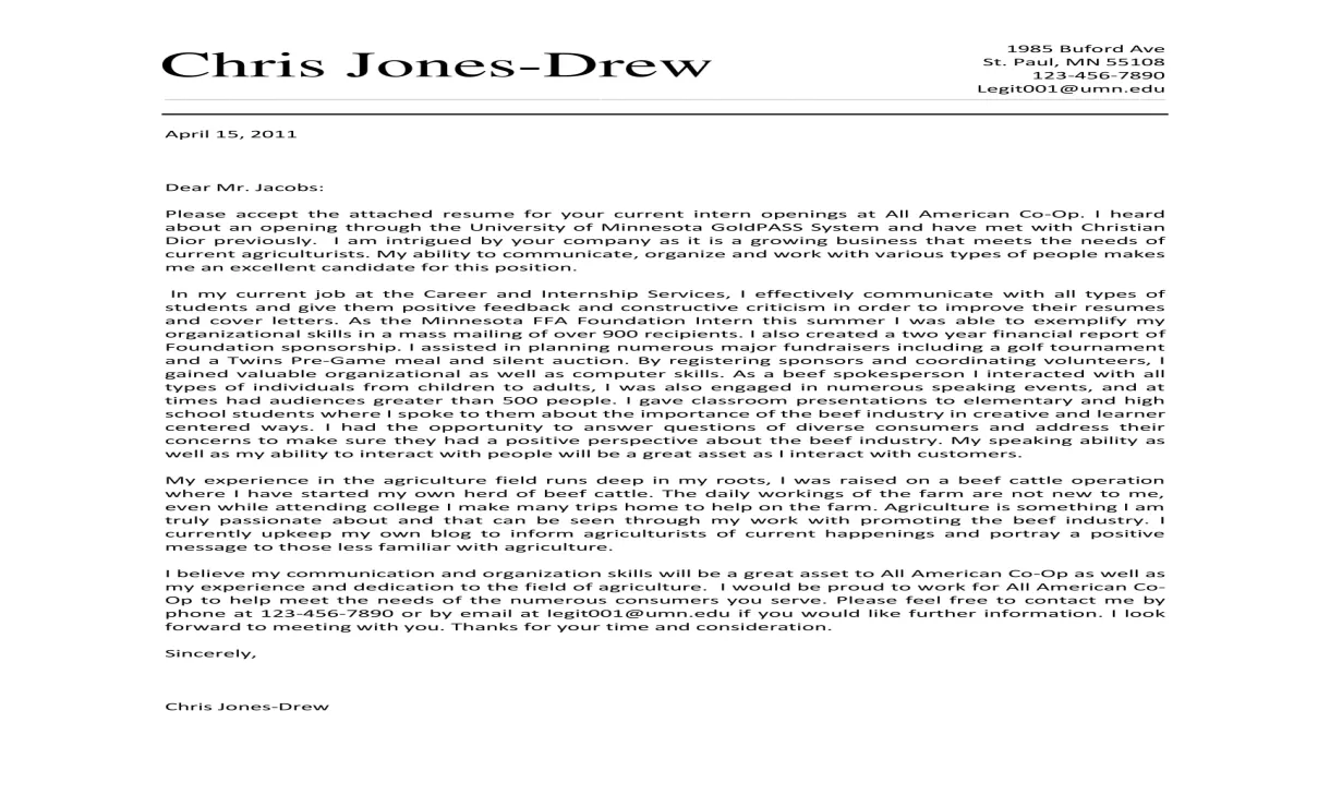 16 best cover letter samples for internship wisestep