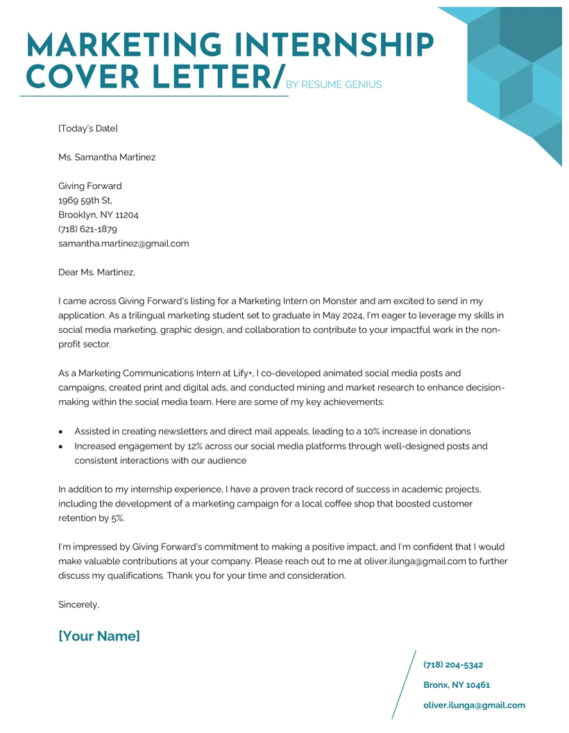 Engineering internship cover letter