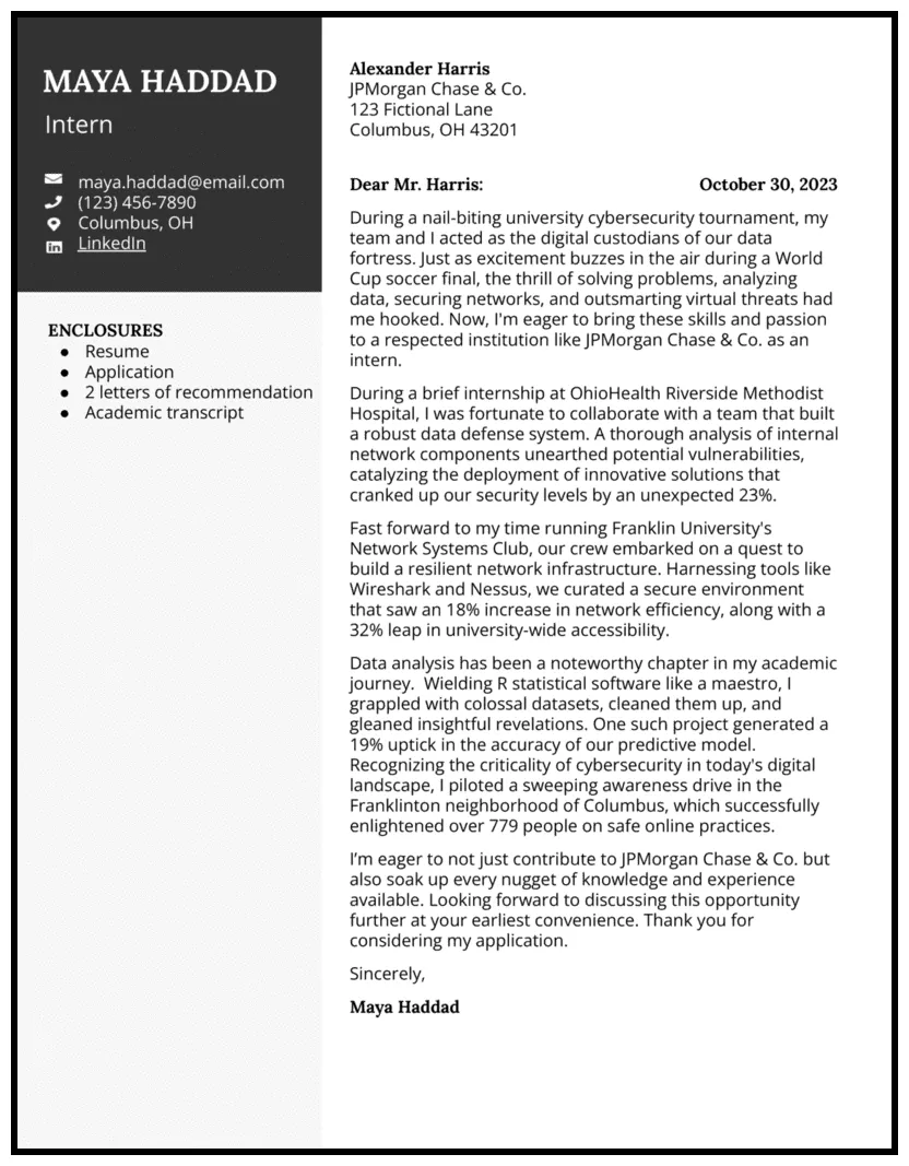 5 internship cover letter examples
