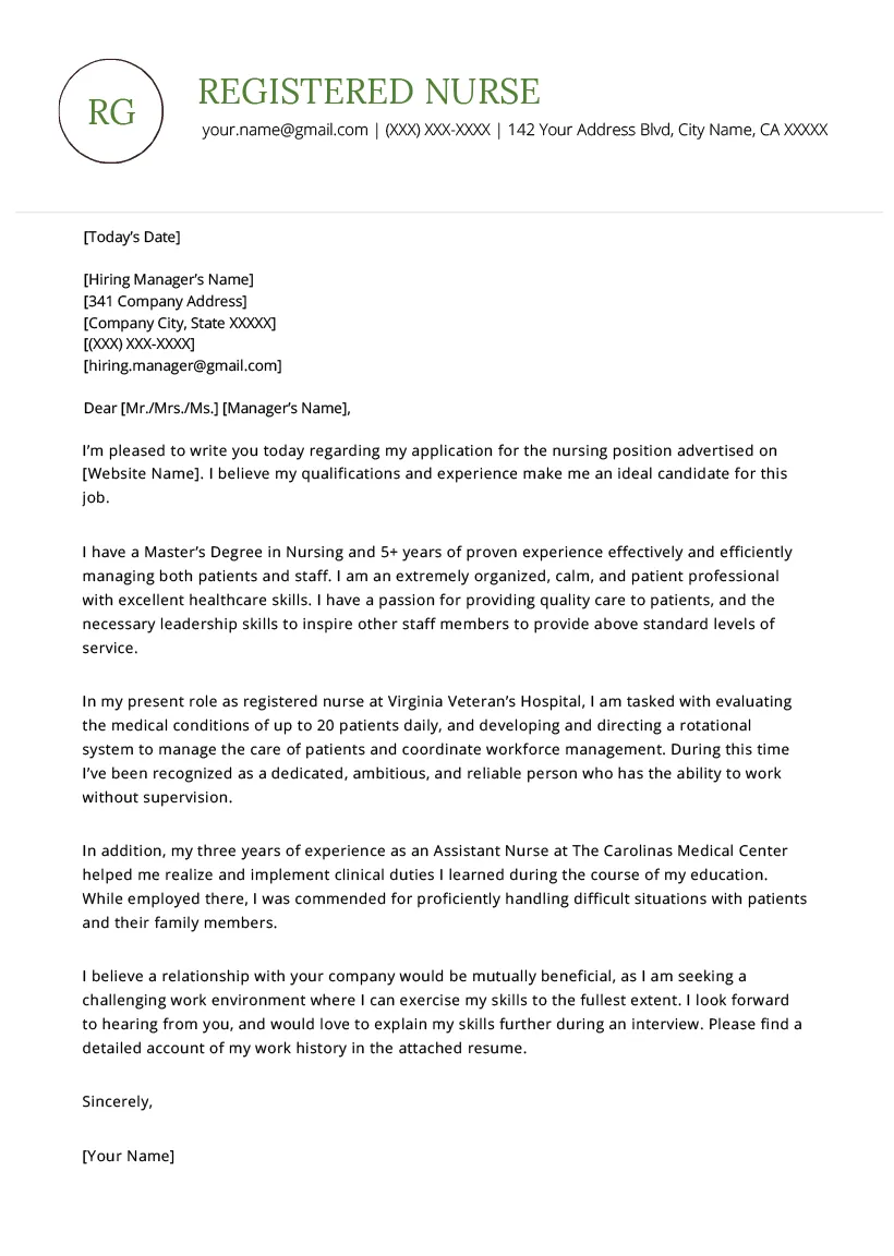 Rn cover letter template