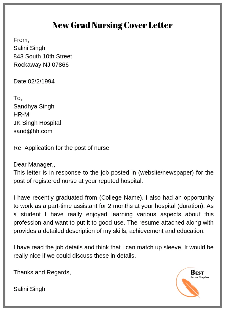 Nursing cover letter template format, sample & examples